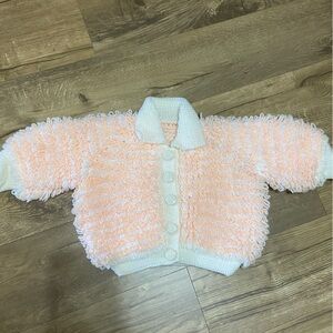Cute Peach Loop Hand knit Sweater Cardigan Kid Baby Toddler 18-24 Mo